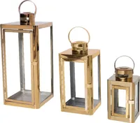 Edelstahl Laterne 3er Set Gartenlaterne Windlicht Kerzenhalter Glasscheibe Deko rosegold