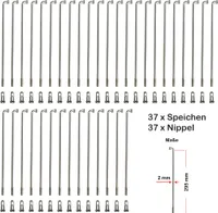 37 Stück Speichen 295mm Spokes silber NIROSTA 2mm inkl. Messing Speichennippel