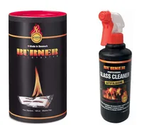Burner Set – 100 BeutelÖl Anzünder + 500ml Glasreiniger für Kamin- & Kaminglasscheiben