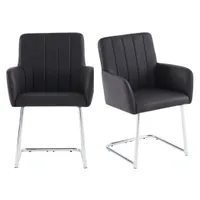 Freischwinger Stühle mit Armlehnen, 2er Set Kunstleder Esszimmerstühle, Ergonomisches Rückenlehne für Esszimmer, Wohnzimmer, Schwarz Braun