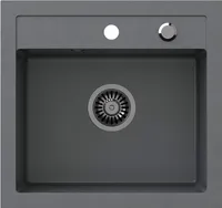 VBChome Spülbecken 50 x 47 cm Grau Spüle Einzelbecken Küche Einbauspüle Verbundspüle Küchenspüle Gesprenkelt flächenbündig Siphon Waschbecken