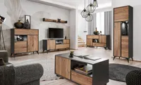 Komodee, Wohnwand Wohnzimmerset RTV Orvieto Collection, Eiche/Antrazit, Breite 548cm x Höhe 187cm x Tiefe 50cm, LED, für Wohnzimmer