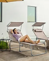 SONGMICS Gartenliege, groß, klappbarer Liegestuhl, 200x71x38cm taupe