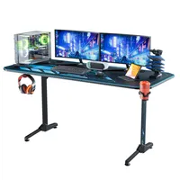 EXCAPE Gaming Tisch A14 mit LED Beleuchtung 140cm (+10cm Extensions) -  Beine in A-Form Carbon-Optik, Schreibtisch Gaming-Getränkehalter