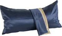 Hodvábna obliečka na vankúš modrá a sivá - 100 % hodváb, 40x80 cm, mäkká a luxusná