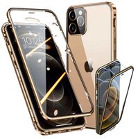 Für Apple iPhone 13 Pro Max Beidseitiger 360 Grad Magnet / Glas Case Hülle Handy Tasche Bumper Gold