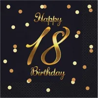 Serwetki Happy 18 Birthday czarne 33x33cm 20szt