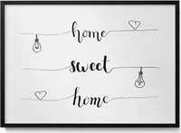 Inschrift an einer Wohnung „Home, sweet home“– Wandbild mit Rahmen – Gerahmtes Bild  – Wanddekoration – 100x70 cm –  Schwarz Rahmen