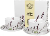 DUO FLORAL 2er-Set Tassen 280 ml CLASSIC LAVENDER mit Untertassen, New Bone China Porzellan