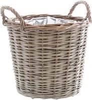 Weide Pflanzkorb grau - 30 cm / klein - Holz Blumenkorb mit Henkel - Natur Garten Deko Rattan Blumentopf