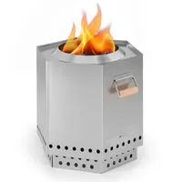 Blumfeldt Feuerstelle, Mobile Feuerschale mit Regenabdeckung und Holzgriffen, Outdoor Feuertisch, Holzkamin Tischfeuer mit 360° Feuerblick, Feuerschale für den Garten & Terrasse
