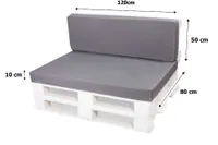 Paletová súprava vankúšov | Sedák 120x80 + opierka 120x50cm šedý | Paletový vankúš vonkajší | Podsedák palety | paletové nábytkové vankúše | Setgarden