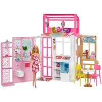 Barbie Haus (klappbar) inkl. Puppe (blond) und Zubehör, Puppenhaus
