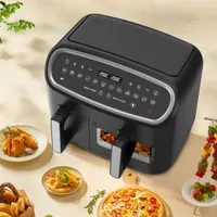 Doppelkammer Heißluftfritteuse 10L Airfryer mit Sichtfenster,LED Touch Screen,einstellbare Zeit/Temperatur Mini-Backofen Kompaktfriteusen