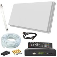 Selfsat H30D1+ Flachantenne Single + HD RECEIVER + 10m Kabel + Fensterhalterung + 1 Fensterdurchführung + 4 F-Stecker + 2 Wetterschutztüllen (Full HD 4K UHD Sat Anlage für 1 Teilnehmer)