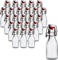 gouveo 24er Set Glasflaschen 100 ml rund mit Bügelverschluss rot - Kleine Bügelflasche 0,1 l zum Befüllen - Bügelverschlussflasche, Likörflasche, Schnapsflasche, Deko-Flasche