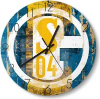 DEQORI Glasuhr Ø30 cm Zahlen 'Wappen Schalke 04' Wanduhr Glas Uhr Design leise Küchenuhr