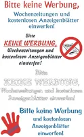 Hinweisetikett 'KEINE WERBUNG' Packung mit 10 Stück