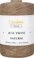 Creative Deco Naturalny Sznurek Jutowy  2-3mm | 100m | Brązowy |mocny sznurek skręcony z 3 nici |idealny do dekoracji, rękodzieła, pakowania prezentów
