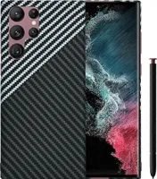 Techsuit Carbonite FiberShell Back Cover Hülle für Samsung Galaxy S22 Ultra - Weiß/Schwarz