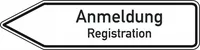 Dreifke® Schild I Wegweiser Anmeldung/Registration, 2-sprachig, linksweisend,...