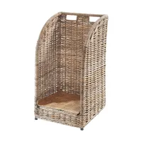 Kobolo Kaminholzwagen mit Rollen Brennholzwagen aus Rattan kubu grey mit Leinenstoff - Brennholz Feuerholzkorb Trage Rolli Alltagshelfer Korb Holzkorb