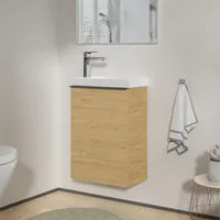 Waschtischunterschrank LAVOA 40 cm mit Waschbecken - Farbe wählbar, Farbe Badmöbel:Eiche Honiggold, Metallgriff:Anthrazit matt