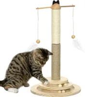 PawHut Kratzbaum, 56 cm, Kletterbaum mit Kratzbrett, Katzenbaum mit Ballspielzeug, Sisalsäule, Katzenkratzbaum, Katzenmöbel, Naturholz