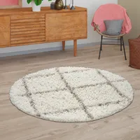 TT Home Wohnzimmer Hochflor Teppich Shaggy Modernes Rauten Design In Skandi Optik Größe Ø 120 cm Rund