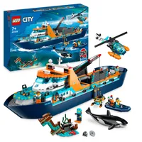 LEGO 60368 City Arktis-Forschungsschiff, großes schwimmfähiges Spielzeug-Boot mit Hubschrauber, Beiboot, ROV-U-Boot, Wikingerschiffswrack, 7 Minifiguren & Orca-Figur, Geschenk für Kinder ab 7 Jahren