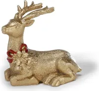 Weihnachtsfigur Hirsch liegend Keramik 7cm Gold Rot