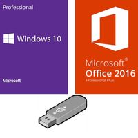 Microsoft Bundle-Set Microsoft Windows 10 Pro Betriebssystem + Office Professional Plus 2016 + Lizenz-Key 1PC 32/64 Bit mit USB-Stick deutsche Vollversion für Laptop/PC/Notebook (USB-Stick)