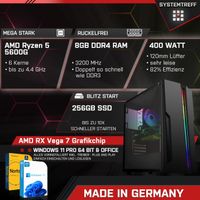 SYSTEMTREFF Gaming Komplett PC - Ryzen 5 5600G - AMD RX Vega - 7Core 4GB - 8GB 3 - 256GB SSD +  - 24 Zoll TFT - Windows 11 Pro - Desktop