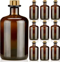 Apothekerflaschen braun 500ml inkl.Korken, 9 elegante Braunglas Flaschen leer 0,5l Korken gold