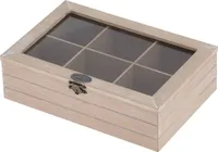 Teebox 6 Fächer Holz Teekiste Teebeutelbox Tee Teebeutelkiste Teekasten Vintage