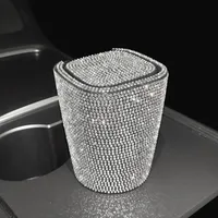 Mit Diamanten besetzter Auto-Aschenbecher, kreativer hängender Auto-Aschenbecher mit abgedecktem Luftauslass und abgedecktem LED-Licht（Weiß）