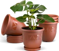 Plastard Blumentopf 5er Set Ø35 cm mit Untersetzer Terrakotta - Pflanzkübel