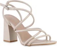 VAN HILL Damen Riemchensandalette Sandalette Klassische Party Schuhe 841570, Farbe: Beige, Größe: 41
