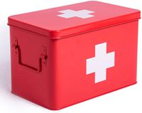 Theo&Cleo Medizinbox  Metall, Erste Hilfe Kasten Koffer Schrank, Arzneischrank Medizinkoffer Retro, Medizinschrank Groß XXL, 32 * 19 * 20 cm (Rot)