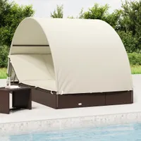 Ankonbej 2-Personen-Sonnenliege mit Dach Braun 211x112x140 Poly Rattan