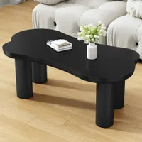 okwish Couchtisch Knochenform Beistelltisch für Schlafzimmer, Wohnzimmertische, 113cm Länge, 58cm Breite, 40.5cm Höhe, MDF, Stuhlbeine aus PVC mit Filzboden,Schwarz