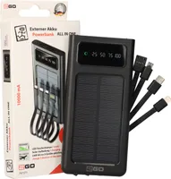 2GO Powerbank Solar 10000mAh mit LED Taschenlampe schwarz