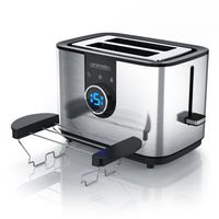 Arendo Edelstahl Toaster DIVINE für 2 Scheiben, LED Anzeige, 7 Bräunungsstufen, Brötchenaufsatz, Krümelschublade, 850 Watt, Silber/Schwarz