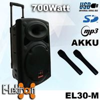 E-Lektron EL30-M 700W Mobile PA Sound Anlage Akku-MP3-USB-SD inkl. Funkmikrofone Soundsystem - EL812660