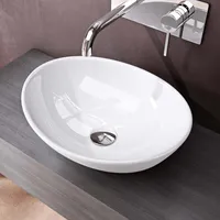 doporro Waschbecken Aufsatzwaschbecken Oval waschtisch Keramik 41x33,1x14cm Waschschale Weiß Handwaschbecken Nano-Versiegelung Brüssel205