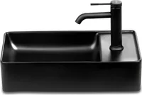 Gäste WC Waschbecken SOHO 2.0 in 46 x 25 cm Keramik für Wandmontage oder Aufsatzwaschbecken mit Hahnloch in Schwarz Matt, Ausführung:Hahnloch Rechts