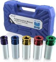 BITUXX 5 tlg Schlagnuss Felgenschon Set Steckschlüssel Nuss Kfz Radwechsel Pkw für Schlagschrauber oder Drehmomentschlüssel Aufnahme 1/2" MS-19128