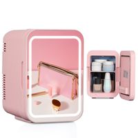 Puluomis Mini Kühlschrank 4L mit LED Spiegel tragbar für Kosmetik, Kühlbox Warmbox rosa pink