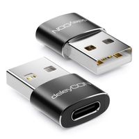 deleyCON USB C auf USB Adapter [2 Stück] USB C Buchse auf USB A Stecker - für PC Computer Laptop Notebook Aluminium Schwarz