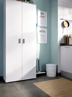 Mehrzweckgarderobe Ddeiol, Multifunktionaler Besenhalterschrank, Kleiderschrank mit 2 Türen, 78x35h190 cm, Weiß